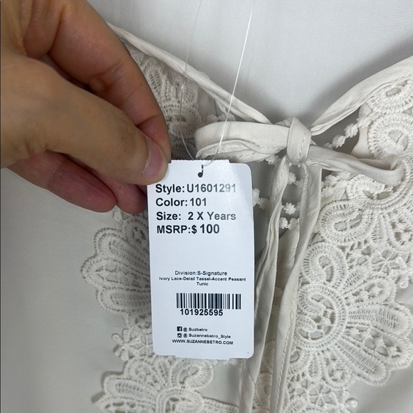 NWT Suzanne Betro Division Signature Ivory Lace Detail Tassel Tunic Size 2X - Picture 5 of 12